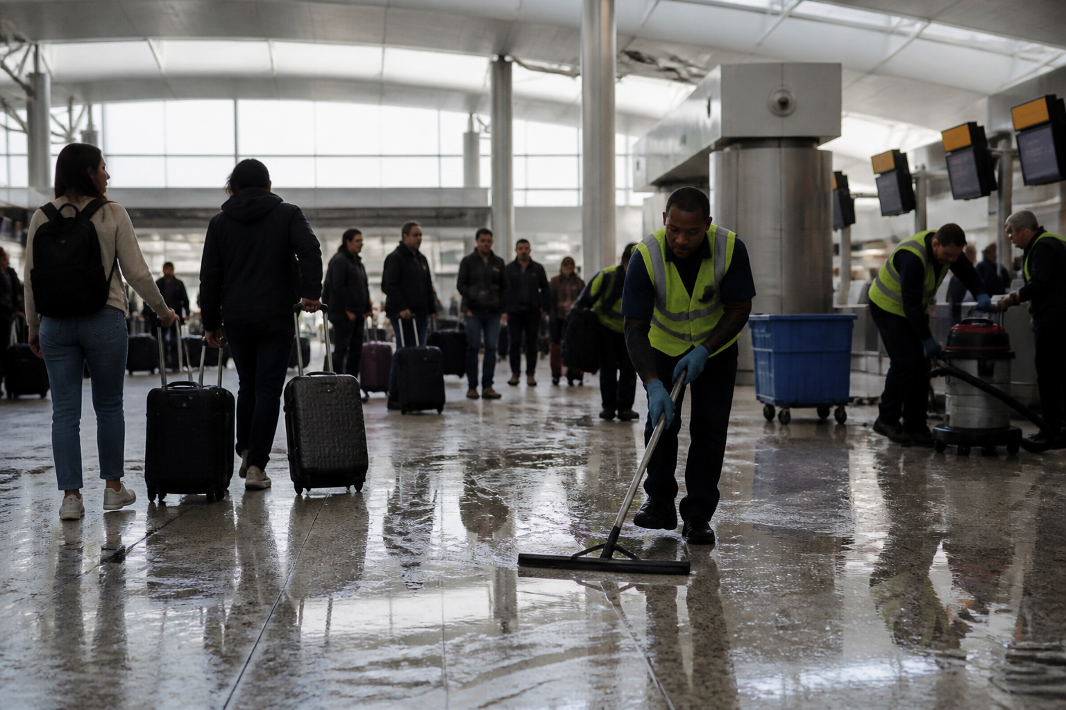 How major airports manage split terminal disruptions during emergency flooding events